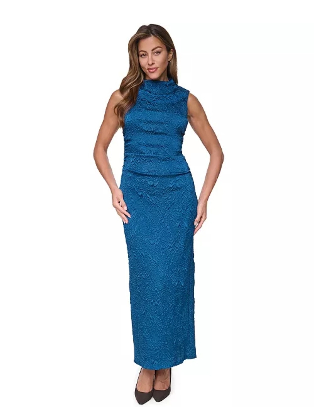 Vince Camuto Sleeveless Jewel Blue Textured Maxi Dress